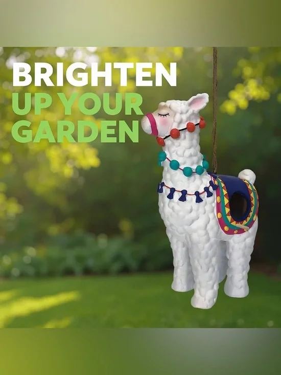 White Decorative Llama Birdhouse with Colorful Saddle and Bead Accents - Picture 2 of 2